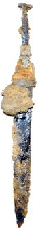 early medieval sword with traces of wood